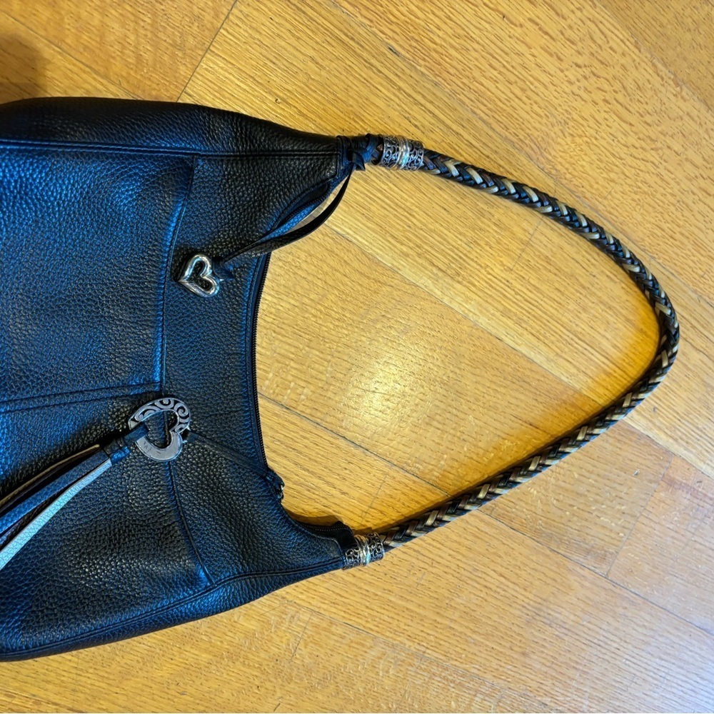 Brighton Black Leather Shoulder Bag Braided Strap - Picture 6 of 14